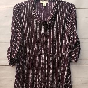 Style & Co Striped Button Down 3/4 Sleeve Top(PXL)